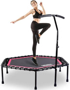 ONETWOFIT 48" Silent Mini Trampoline with Adjustable Handle Bar Fitness Trampoline Bungee Rebounder Jumping Cardio Trainer Workout for Adults