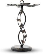 Wine Glass Rack – Elegant and Vintage-Inspired Wine Glass Holder for 6 Tall Glasses – Beautiful Leaf Design Wine Racks Countertop – Durable Metal Wine Glass Storage Rack – 9.5 x 9.5 x 13-inch