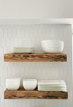 Modern Timber Craft 12 Inch Reclaimed Wood Wall Shelf | Solid Rustic American Barnwood with Floating Shelf Brackets | 2.75" Thickness | 12" L x 8" D, Rustic Original - Unfinished