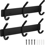 VAEHOLD 2PACK Coat Hooks Wall Hook for Hanging Clothes Robes Towels Hats Heavy Duty Coat Hanger Coat Rack Wall Mount with 3 Hooks - Black