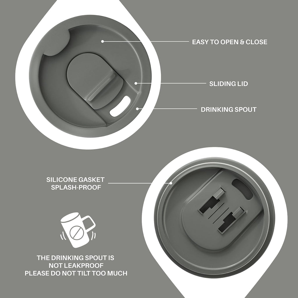 Ideus Vacuum Insulated Coffee Mug, 16oz Reusable Stainless Steel Thermal Double Walled cup with Handle and Slider Lid for Hot & Cold Beverages, BPA Free (Leapord Gray)