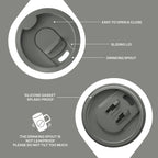 Ideus Vacuum Insulated Coffee Mug, 16oz Reusable Stainless Steel Thermal Double Walled cup with Handle and Slider Lid for Hot & Cold Beverages, BPA Free (Leapord Gray)