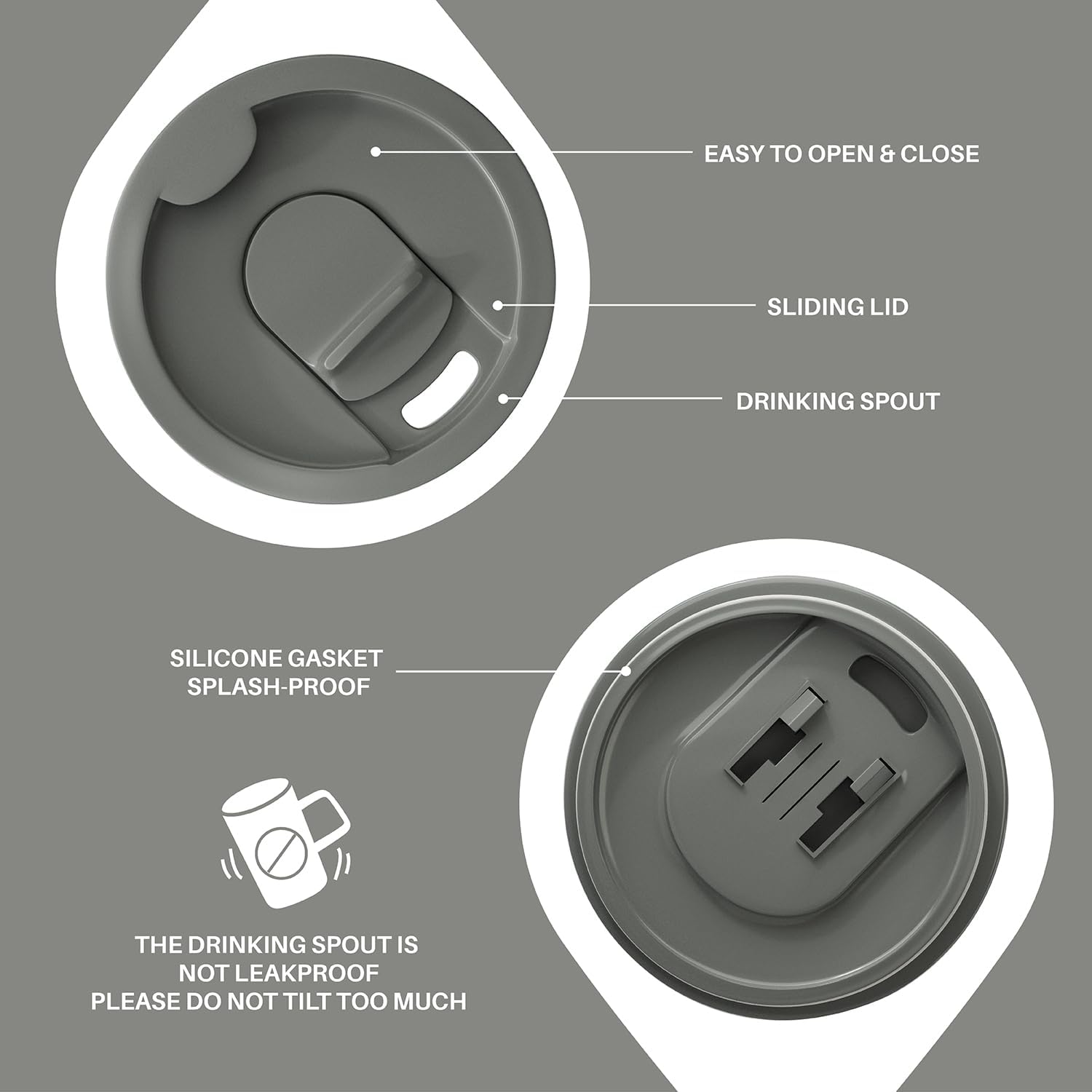 Ideus Vacuum Insulated Coffee Mug, 16oz Reusable Stainless Steel Thermal Double Walled cup with Handle and Slider Lid for Hot & Cold Beverages, BPA Free (Leapord Gray)