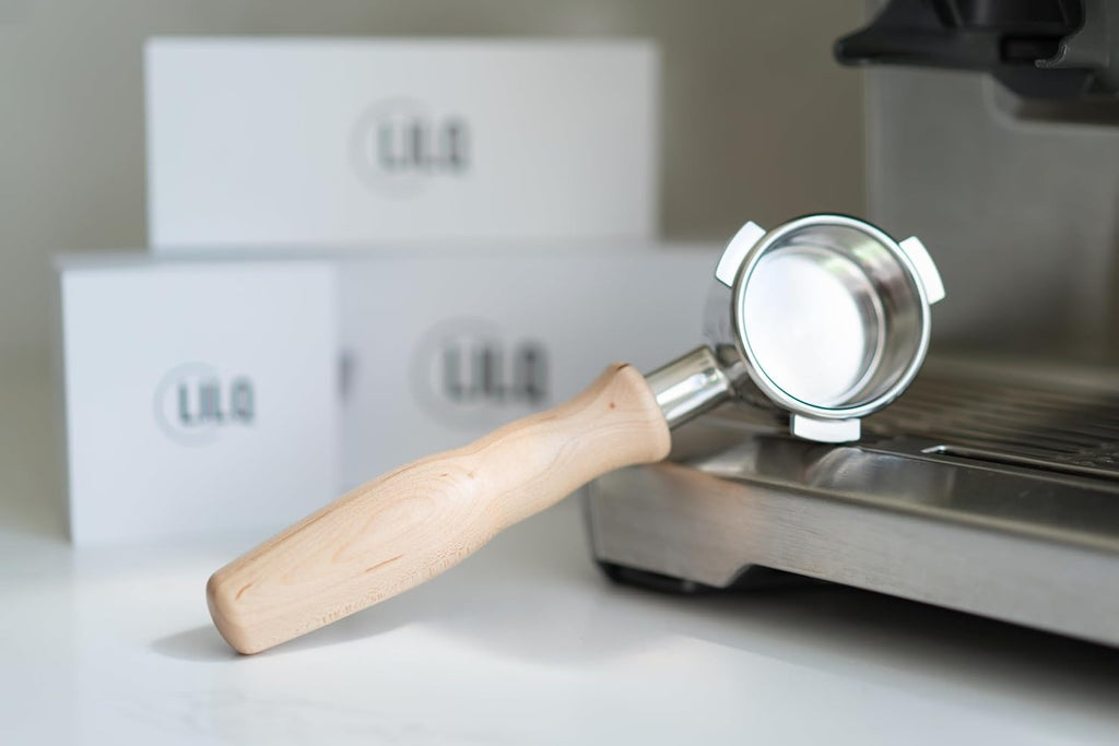 LILQ 54mm Spouted Portafilter Compatible with Breville Barista Express, Barista Pro, Bambino, and More – 18-20g basket included (Maple, Double Spouts)