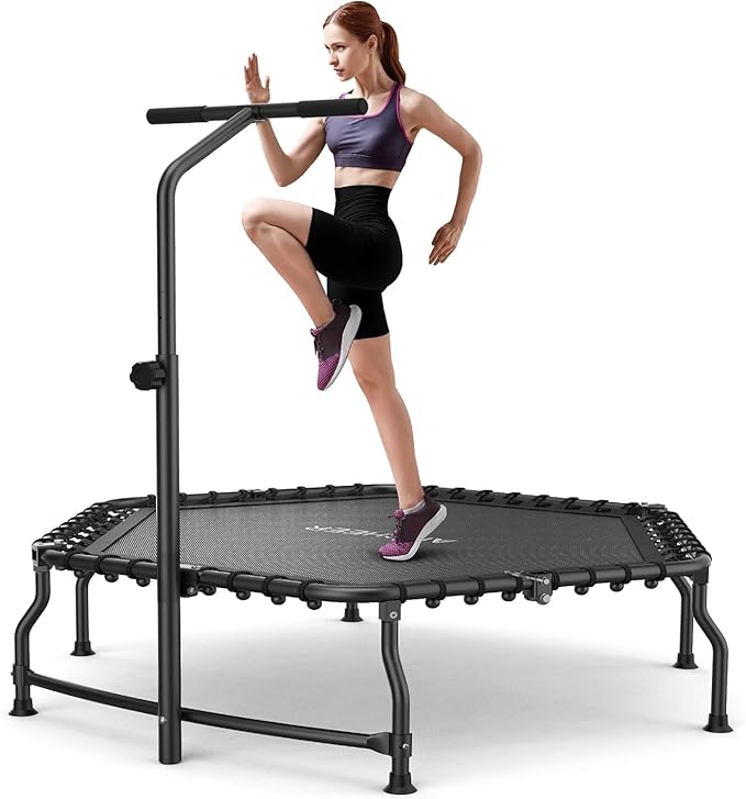 ANCHEER 50" Rebounder Trampoline for Adults- 2025 Foldable Mini Trampoline with Bar- Exercise Trampoline for Adults, Max Load 450lbs/550lbs, for Indoor/Garden Workout