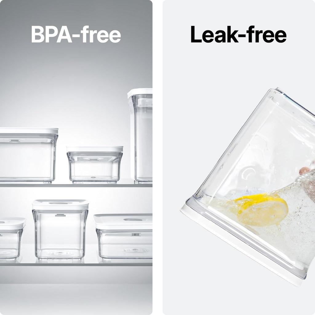 VAKUEN Premium Airtight Food Storage Containers, Mini Square 3pc/set(0.32qt), Smart One-Click Seal Lid, No Hinges, 100% Leak Proof, BPA-FREE, Dishwasher, Freezer & Microwave Safe