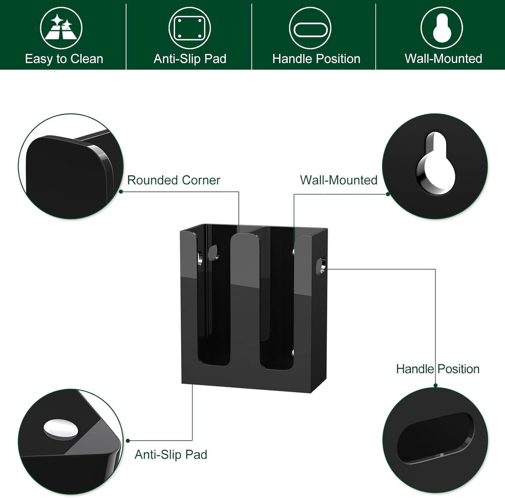 Disposable Coffee Cup Dispenser with Handles, Countertop or Wall Mount Hot/Cold Drink Cup and Lid Holder - Bathroom/Kitchen/Office Acrylic Cup Lid Storage Organizer (2 Compartments, Black)