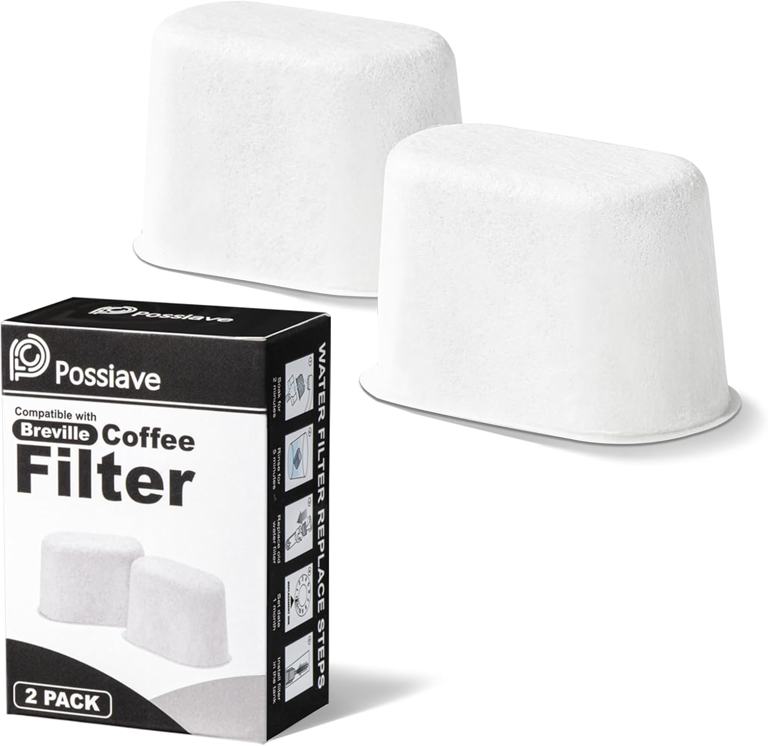 2-Pack Charcoal Breville Filters for Espresso Machines, Breville Espresso Machine Water Filter Replacements