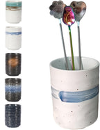 Stoneware Coffee Bar Utensil Holder Tea & Coffee Spoon & Stirrer Holder for Stir Stick Straw Teaspoon Holder Spoon Cup Small Utensil Jar (Blue feather)