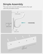 SONGMICS Wall-Mounted Coat Rack, Hook Rack, 4 Dual Metal Hooks, for Coats, Bags, Keys, in the Entryway, Bedroom, Living Room, White ULHR23WT