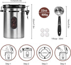 1800ML Airtight Coffee Canister with Date Tracker&Transparent Window, 22.8OZ Coffe Beans Storage with 30ML Measure Spoon&4 co2 Valve, Coffee Container for Grounds Coffee, Beans, Tea, Sugar(Silver)