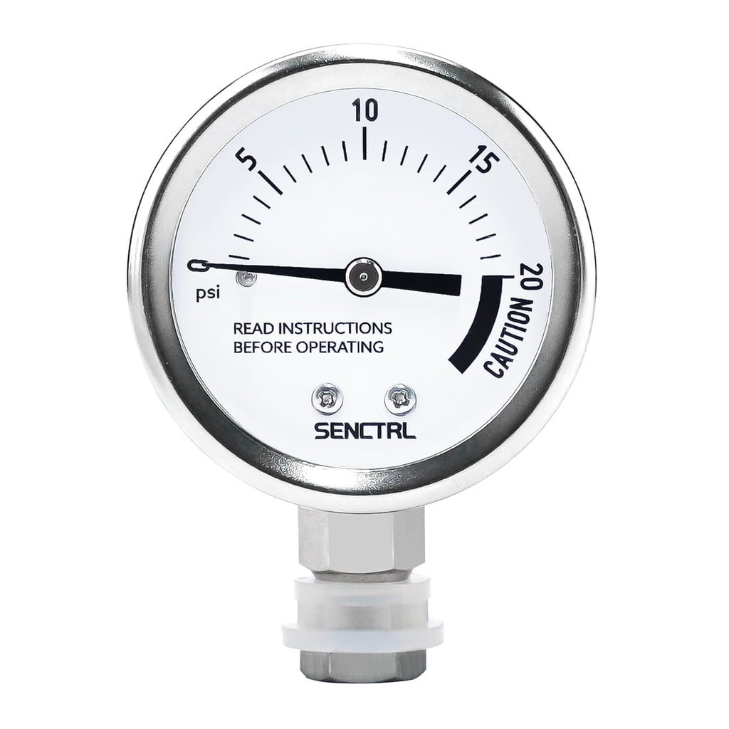 SENCTRL 0-20 Psi Pressure Cooker Canner Gauge Replacement Part, 2" Dial Size, Stainless Steel Case, 1/8" NPT Male Lower Mount, Waterproof, with Silicone Adapter and Nut, for Pressure Cooker Canning