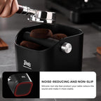 Bincoo Square Coffee Knock Box 0.8L – ABS Espresso Knock Bin with Non-Slip Base, Wide 4.6" Slanted Opening & Detachable Silicone Knock Bar for Easy Cleaning and Quiet Use(Black square)