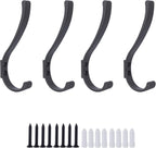 4 Pack Hanging Coat Hooks Wall Mount, Coat Hanger Wall Hangers, Metal Hooks for Hanging Heavy Duty, Screw in Hooks for Hanging Towels, Clothes, Backpack, Hat, Bag, Jacket, Key, Robe, Backpack Grey