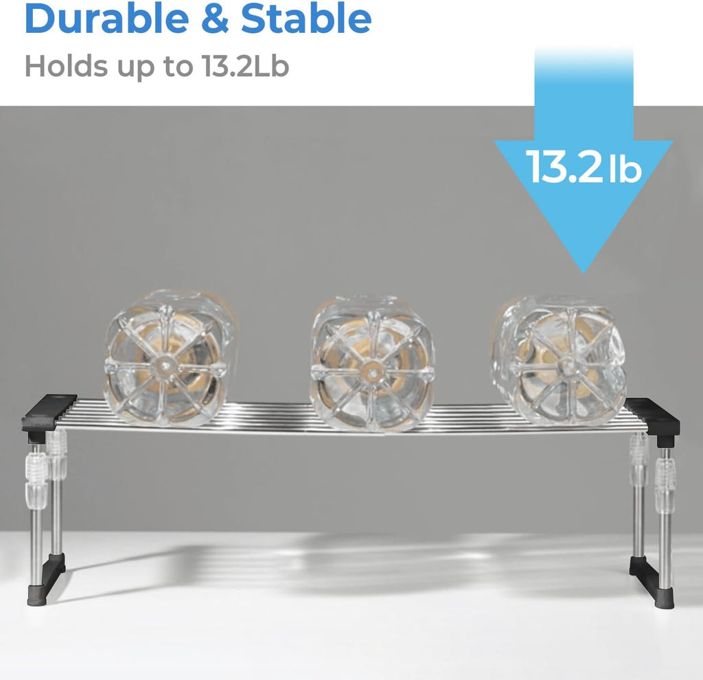 carrotez Expandable Cabinet Organizer, Set of 1 Width & Height-Adjustable Kitchen Cabinet Organizer Shelf, Stackable Kitchen Counter Shelf, 11.8~19.6 x 7.8 x 5.9~9" Black