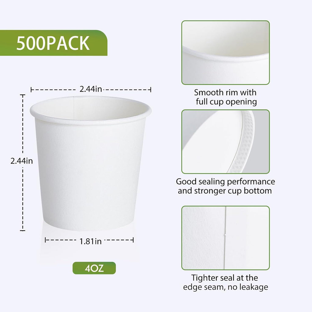 LITOPAK 500 Pack 4 oz Paper Cups, White Disposable Paper Coffee Cups for Party, Picnic, and Travel