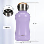 YOHKOH Mini Insulated Water Bottle With Bamboo Lid - 8.8oz Small Vacuum Insulated Water Bottle for Women Kids, 12 Hrs Hot & 24 Hrs Cold Stainless Steel Thermos Leak-Proof BPA-Free (8.8oz,Violets)