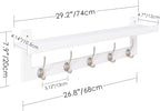 SMIBUY Coat Hooks with Shelf Wall-Mounted, 29.2 Inch Entryway Coat Rack for Wall, Bamboo Hanging Shelf with 5 Double Metal Hooks for Bathroom, Bedroom, Kitchen, Living Room, Mudroom (White)