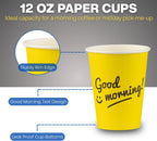 Smygoods Disposable Coffee Cups, To Go Paper Hot Cups, Good Morning Design (12 OZ, 100 Count) For Hot Beverages, Coffee, Tea, Espresso, Cocoa - Vasos Para Cafe