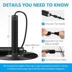 Jump Rope, HANDIO jump ropes 1/2 lb Weighted Jump Rope for Boxing, Cardio, Crossfit Workout, 8~10ft Range Adjustable Length Steel Ropes with Ball Bearings and Metal Handles, Jumpropes Suitable for Men