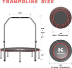 40/48" Low-Impact Rebounder Trampoline for Adults with Bungee, 450/550LBS Quiet Mini Exercise Trampoline with Adjustable U/T-Shaped Foam Handle Bar, Fitness Equipment for Indoor/Gym Workout