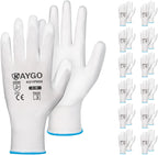 KAYGO Safety Work Gloves PU Coated-12 Pairs, KG11PB, Seamless Knit Glove with Polyurethane Coated Smooth Grip on Palm & Fingers, for Men and Women, Ideal for General Duty Work (Medium, White)