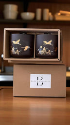 Bare & Balanced Premium Ceramic Tea Canister Set – Handcrafted Storage Jars with Airtight Lids | Crane & Mountain Design | Ideal for Tea, Coffee, Spices | Gift-Ready Box (Charcoal Brown)