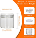 ZENS 10oz Glass Jars with Airtight Lid, 4 Pack Glass Kitchen Canisters Set for Spice, Loose Tea, Small Clear Glass Storage Jars with Labels for Herbs, Sugar