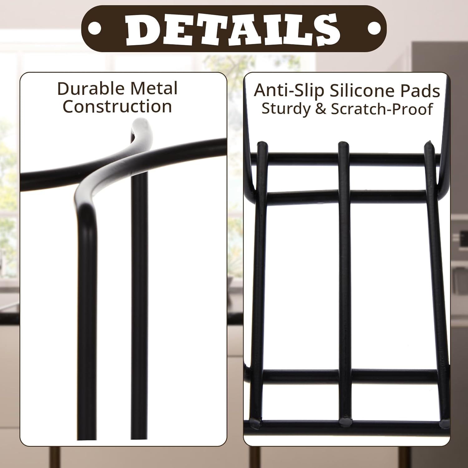 Maxdot 2 Pcs 5 Section Coffee Cup Organizers 23 x 5 x 8.5 Inch Wire Rack Coffee Cup and Lid Holder Black Iron Lid Dispenser Countertops Organizer for Kitchen Storage Essentials