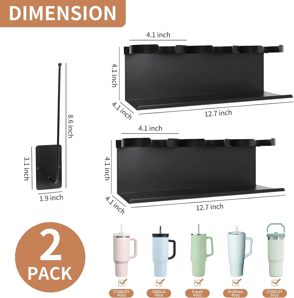 Magnetic Stanley Cup Holder for Refrigerator, 2 Pack Tumbler Organizer with Lid Rack, Water Bottle Organizer for Stanley 40oz, Stanley Cup Accessories for Kitchen