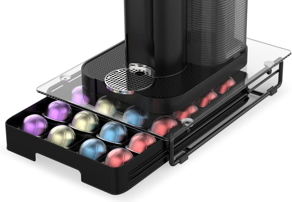 EVERIE 3'' SLIM Crystal Tempered Glass Organizer Drawer Holder Compatible with Nespresso Vertuo Capsules, Compatible with 24 Vertuoline Pods, NP06