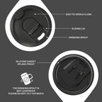 Ideus Vacuum Insulated Coffee Mug, 16oz Reusable Stainless Steel Thermal Double Walled cup with Handle and Slider Lid for Hot & Cold Beverages, BPA Free (Leapord Black)