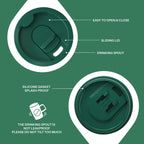 Ideus Vacuum Insulated Coffee Mug, 16oz Reusable Stainless Steel Thermal Double Walled cup with Handle and Slider Lid for Hot & Cold Beverages, BPA Free (Leapord Dark Green)