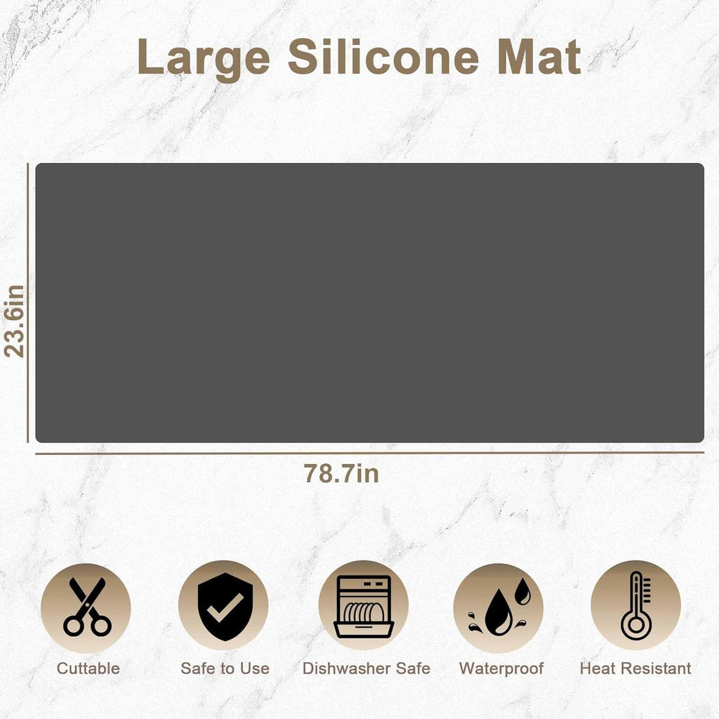 78.7"x23.6"(200cmx60cm) Large Silicone Mats for Countertop, Heat Resistant Mat, Waterproof Nonslip Silicone Kitchen Counter Mat, Nonstick Table Placemat, Multipurpose Mats, Black