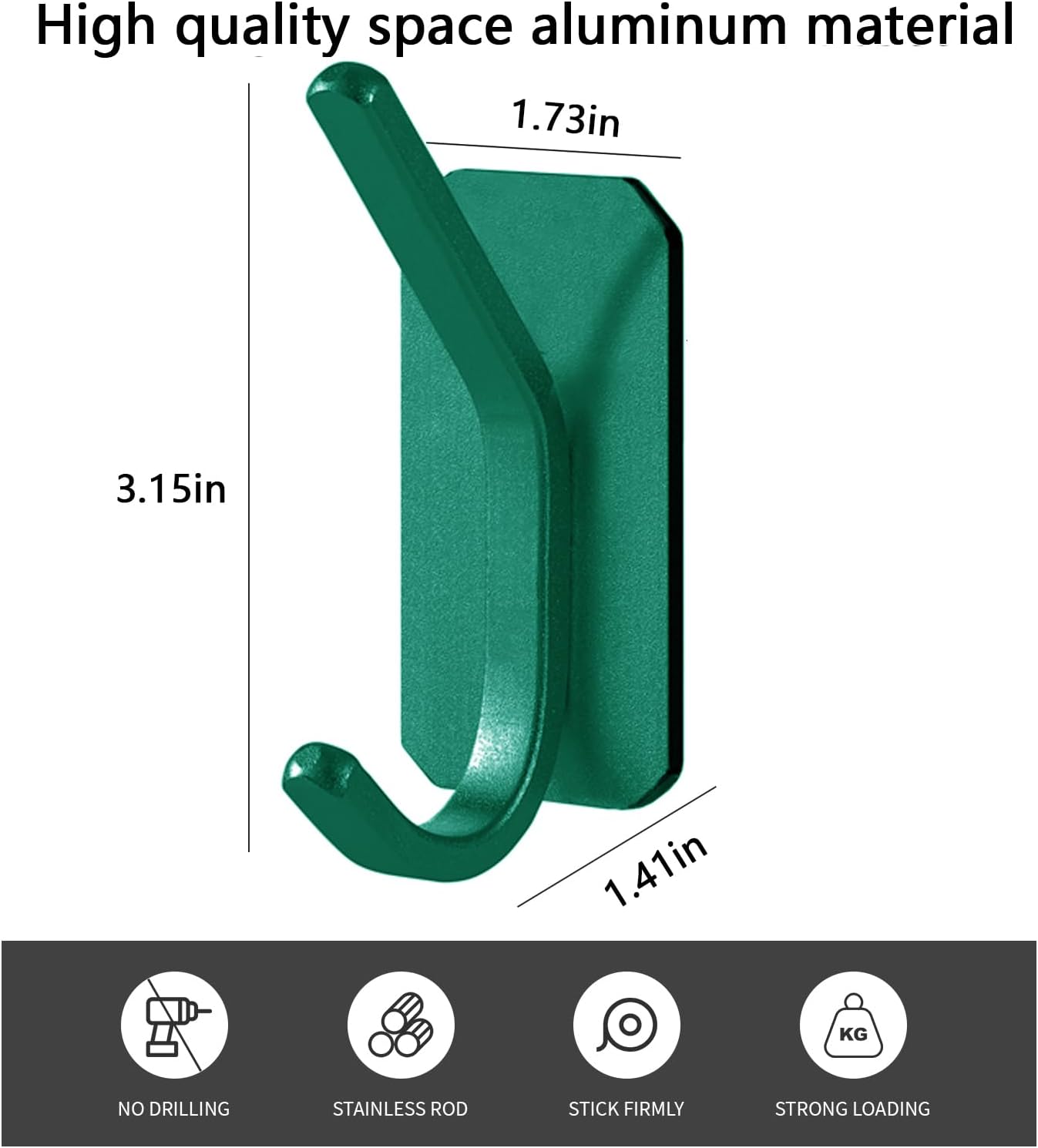 Paoli Heavy Duty Adhesive Wall Hooks (4, Emerald)