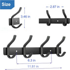 Wall Hooks Heavy Duty, 12 Inch Coat Rack Wall Mount with 4 Hooks, Black Wall Hooks for Entryway, Bathroom - for Hanging Backpack, Bag, Coat, Purse, Hat, Towel, Clothes,2 Packs