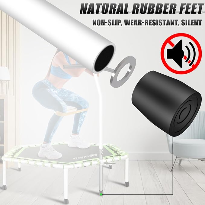 Newan 48'' Fitness Trampoline with Adjustable Handle Bar, Silent Trampoline Bungee Rebounder Jumping Cardio Trainer Workout for Adults - Max Limit 330 lbs