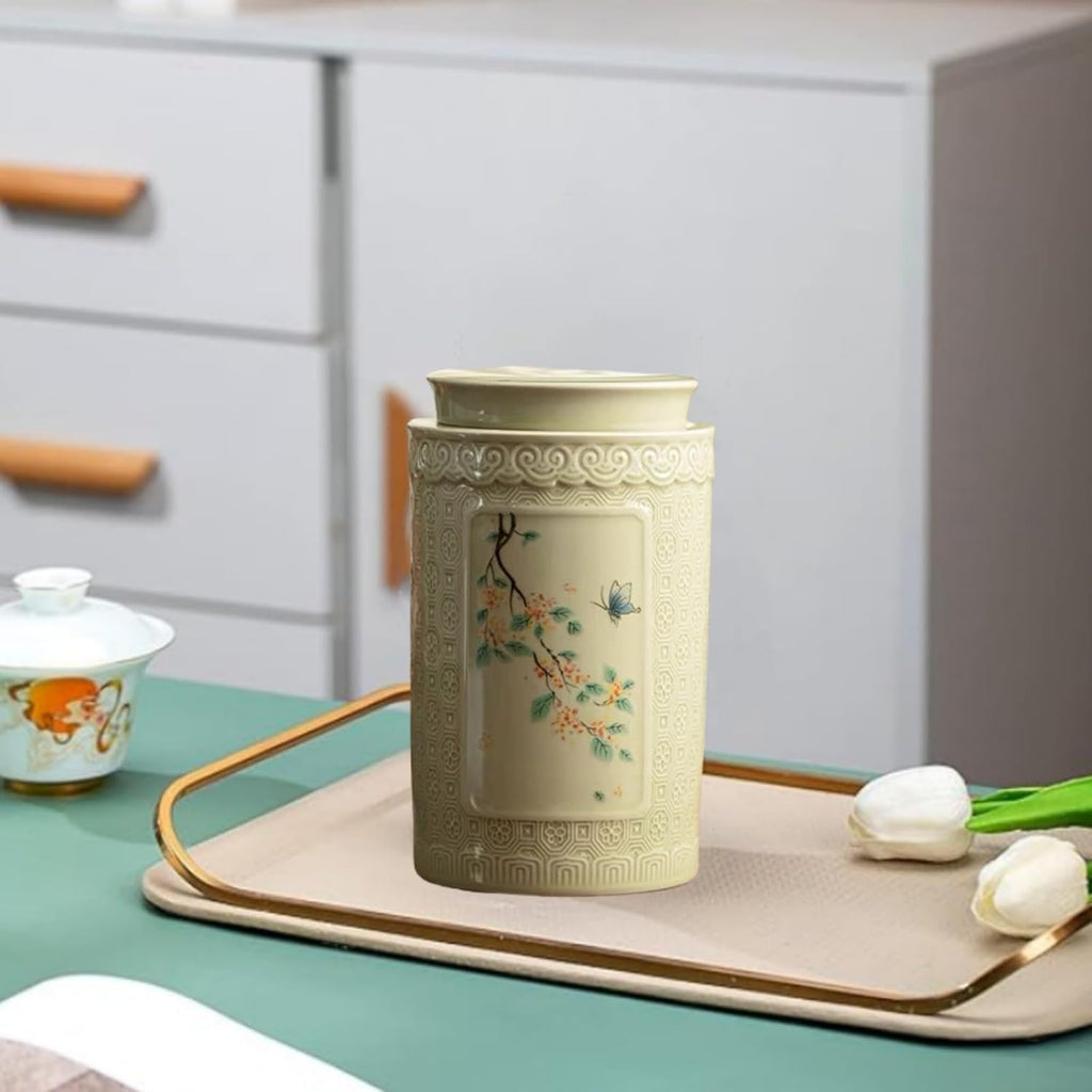 Ceramic Ginger Jar with Lid- 6.5 inches decorative flowers Ginger jars， chinoiserie gift Butterflies Medium jars for Home decor/jewelry/Tea/coffee beans/Storage