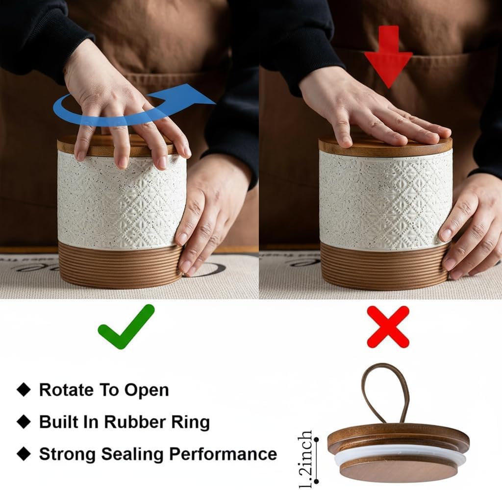 Mini Ceramic Jars with Airtight Lid, Coffee Container Canister Kitchen Food Storage Jar with Lid for Spice Sugar Tea Bag, Stackable Decorative Jars for Countertop, Pantry, Black & 5 fl.oz