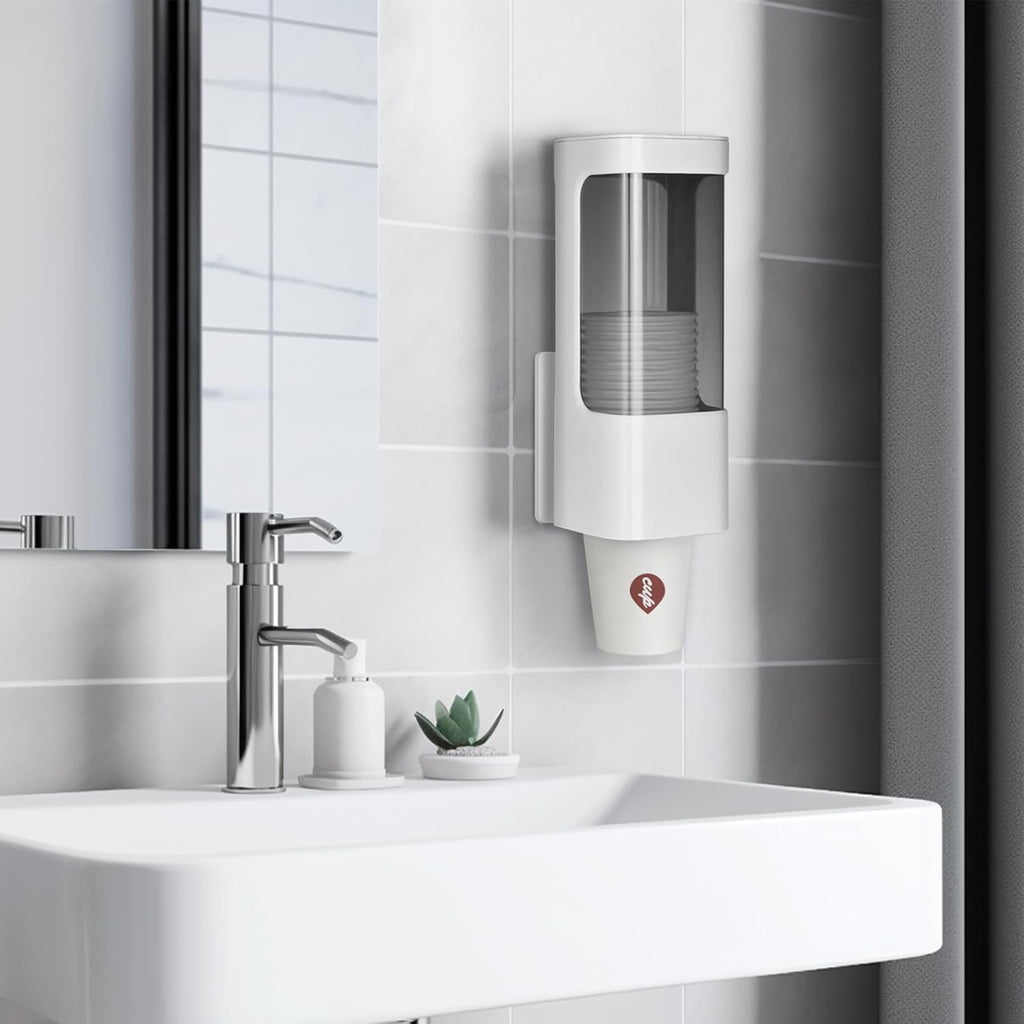 Cup Dispenser, Wall Mounted Water Cooler Cup Dispenser for 3oz-5oz Disposable Cups, Bathroom Cup Holder, Plastic Paper Cup Holder with Adhesive/Screw Mount for Office, Hospital, Bathroom