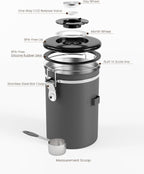 HAIOOU Large Coffee Canister, 38OZ Oversized Stainless Steel Coffee Bean Storage Container with Date Tracker, Measuring Scoop, CO2 Releasing Valves for Beans, Grounds and more - Gray
