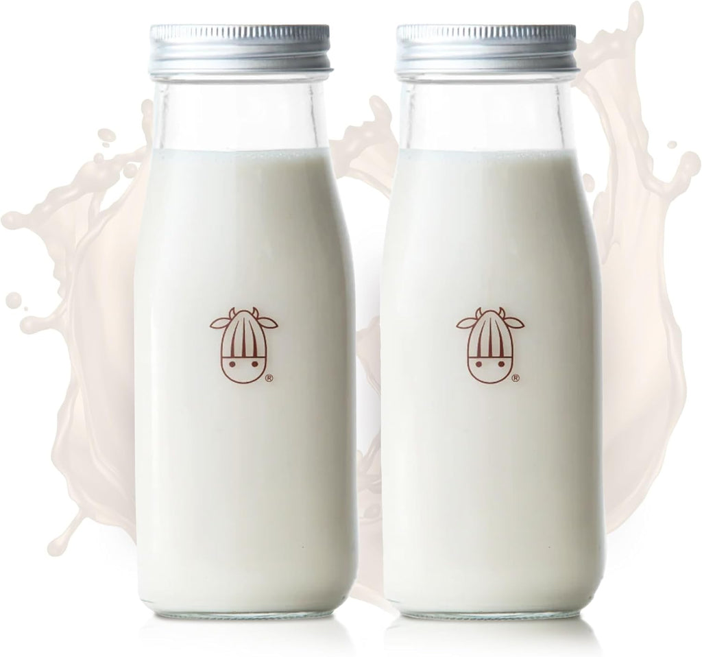 Almond Cow 300ml Glass Jar with Rust-Resistant Aluminum Cap - Reusable, Eco-Friendly Storage for Plant-Based Milk, Creamers, Wellness Shots, and Ingredients - Minimalist, Vintage-Inspired Design