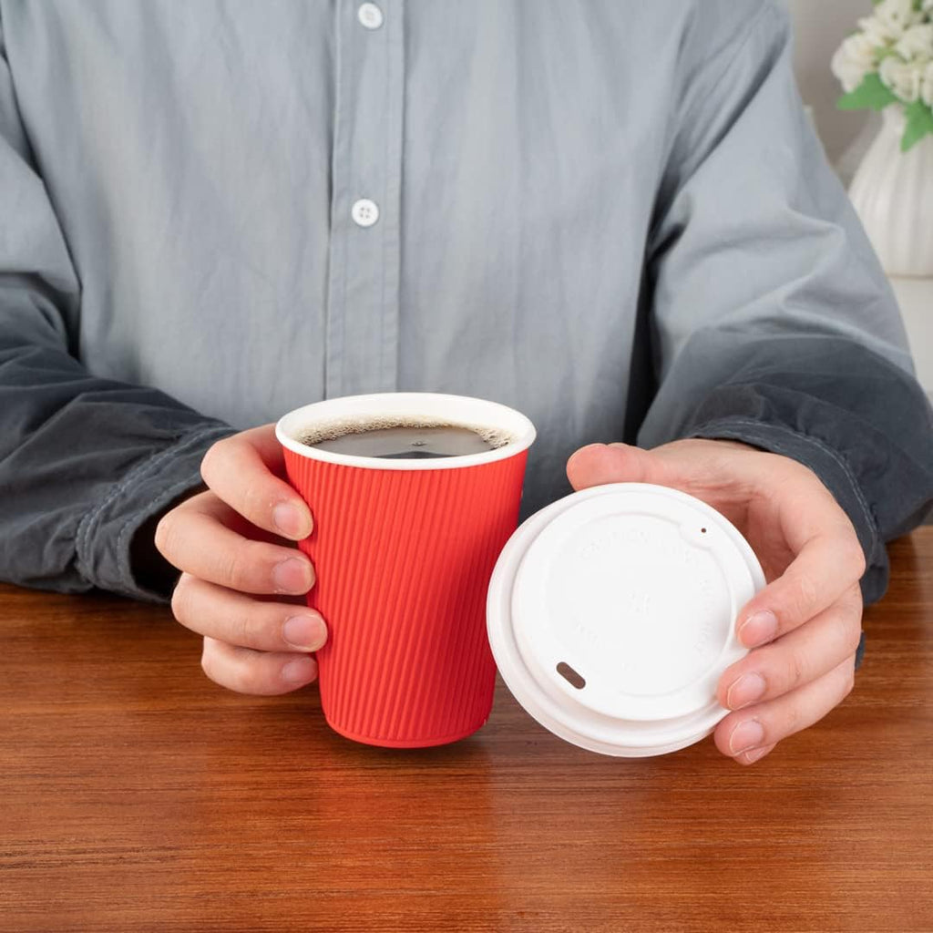 Restaurantware 12 Ounce Ripple Wall Disposable Coffee Cups, 500 Insulated Midnight Red Paper Tumblers with Rolled Rim Design, Lids Sold Separately for Hot Drinks like Tea, Hot Chocolate and More