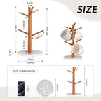 Acacia Wood Mug Tree, Marble Base Coffee Mug Tree for Counter, Mug Holder Tree with 6 Hooks for Kitchen Coffee Bar Mug Organize