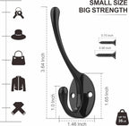 Coat Hooks | Wall Mount Coat Hangers | Black Metal Hooks for Wall with 20 Screws (10Pack)