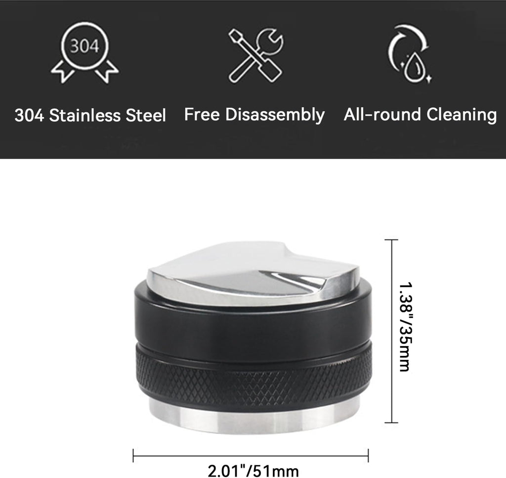 51mm Espresso Accessories Kit 2-in-1 Coffee Distributor and Tamper Leveler, WDT Tool and Magnetic Dosing Funnel for 51 mm Portafilters