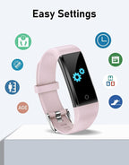 GRV No Bluetooth Pedometer Watch Fitness Tracker No Phone Needed, Step Counter Calories/Sleep Tracker for Walking Running for Men Women Waterproof (Pink)