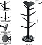 Bat Mug Holder Tree - 8 Hooks Coffee Mug Rack - Gothic Home Decor Wood Coffee Mug Tree for Countertop - Coffee Cup Holder for Halloween Kitchen Organizer & Coffee Bar Accessories (Spider Web)
