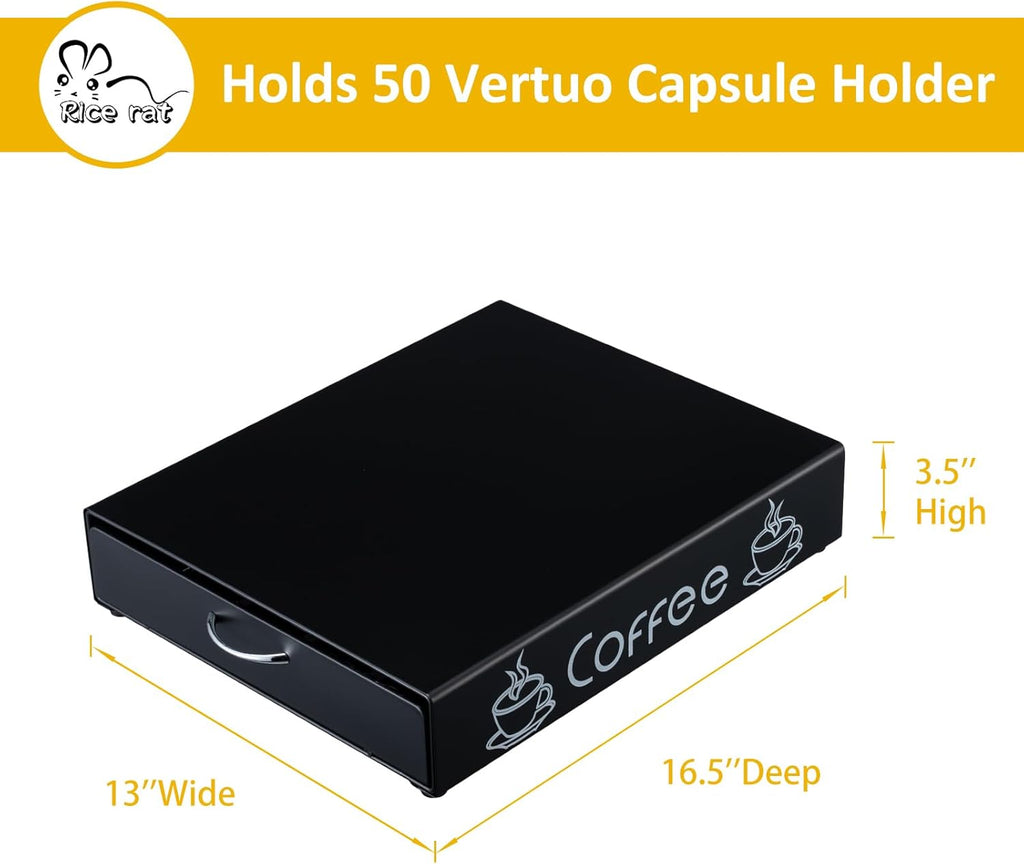 Rice rat Nespresso Pod Holder Pod Drawer Cabinet Pod Storage Rack For Counter,13'' Wide by 16.5'' Deep by 3.5'' High (50 Pods)