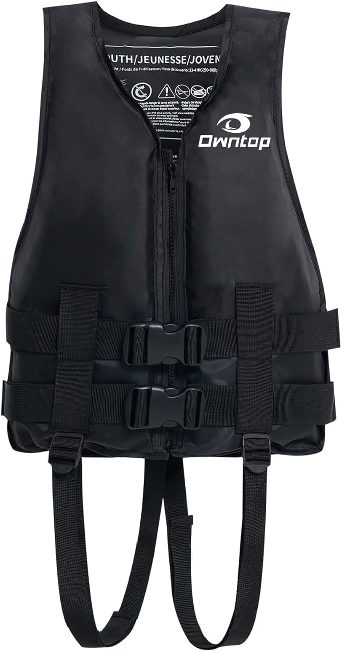 Owntop Kids and Adult Swim Jackets 50 to 125 lbs Dual Buckles, Zipper and Crotch Strap Ski Vest Lightweight PFD Perfect for Kayaking, Fishing, Paddle Board